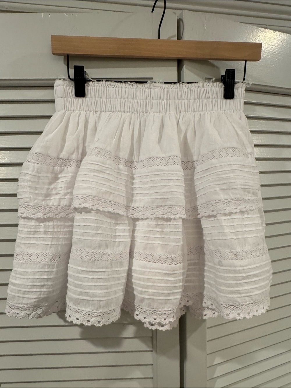 White Tiered Lace Skirt with Elastic Waistband